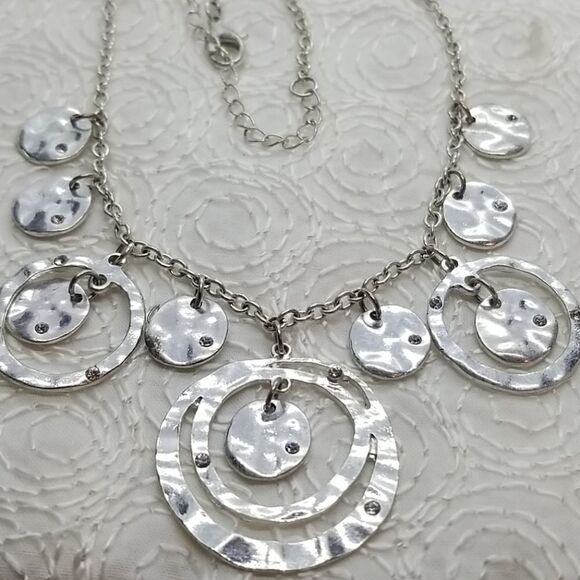 Necklace Circle Drops Silver Multiple Chain Necklace - Picture 2 of 9